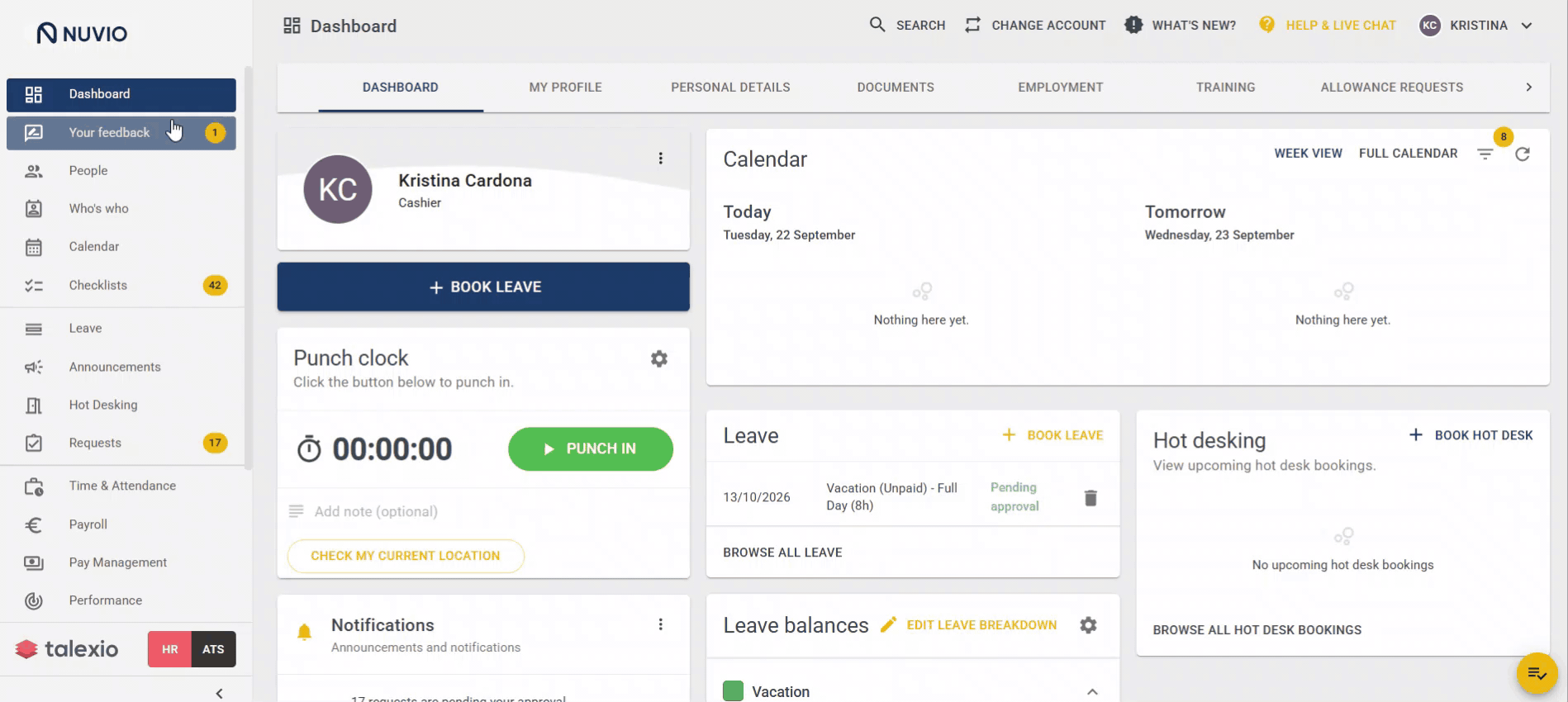 Booking Leave from Calendar