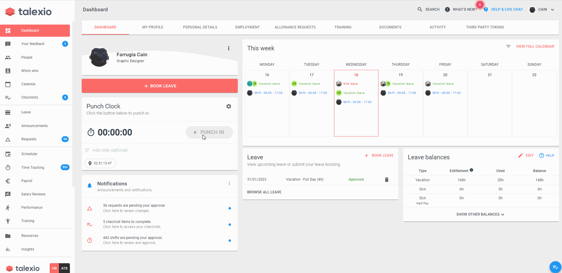 How to use the online punch clock Talexio
