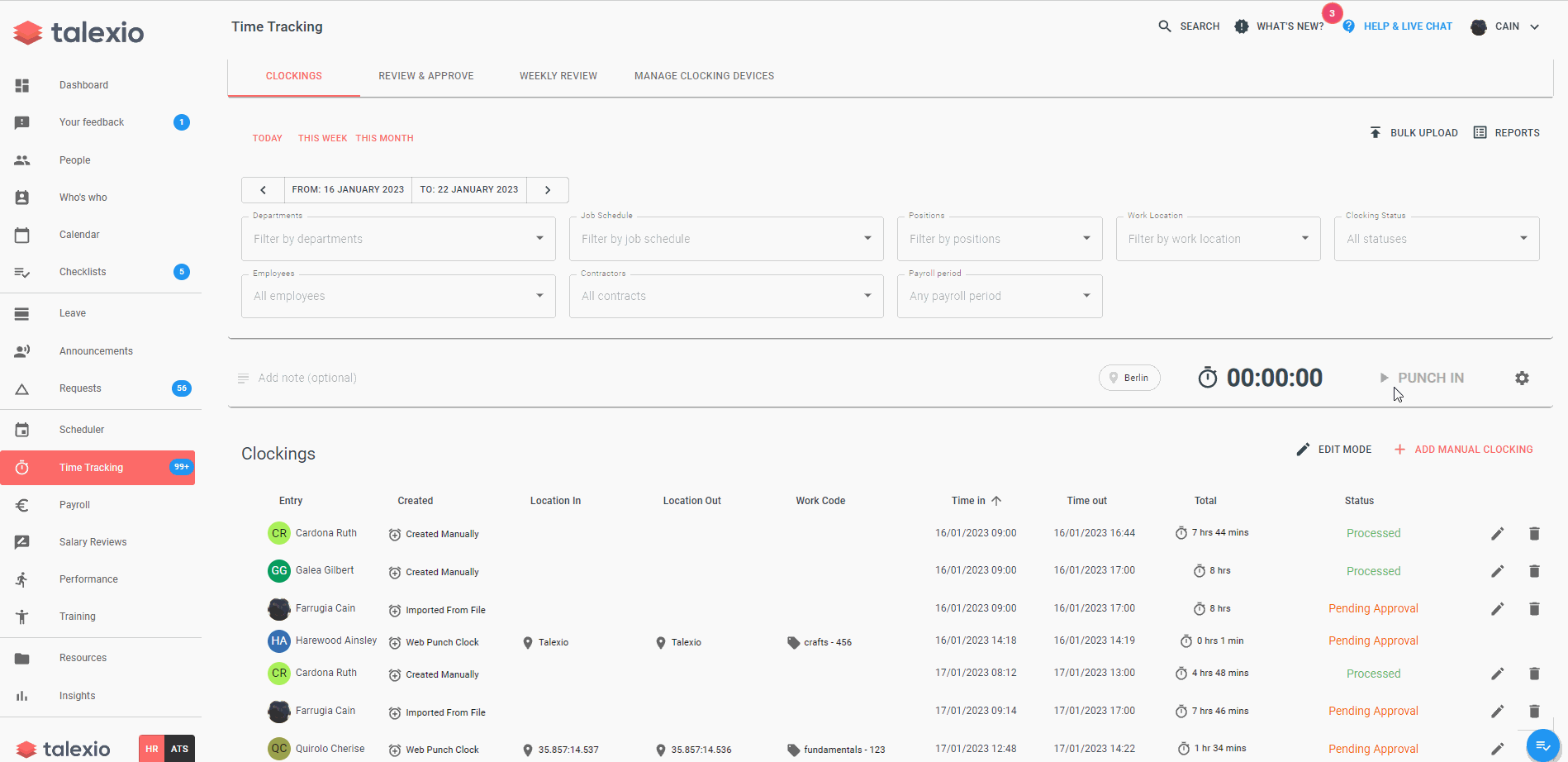 How to use the online punch clock Talexio