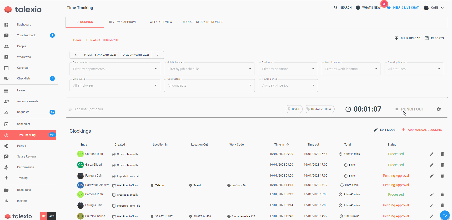 How to use the online punch clock Talexio
